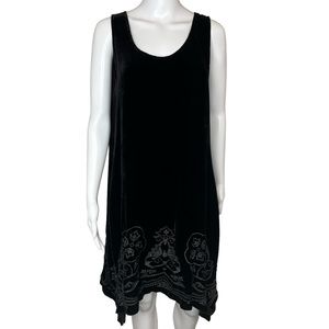 Johnny Was Los Angeles Black Velvet Embroidered Sleeveless Dress S